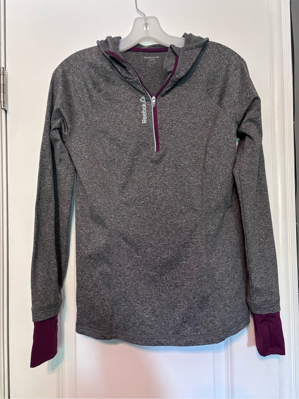 Reebok Heather Gray Hoodie with Plum Accents Size Small